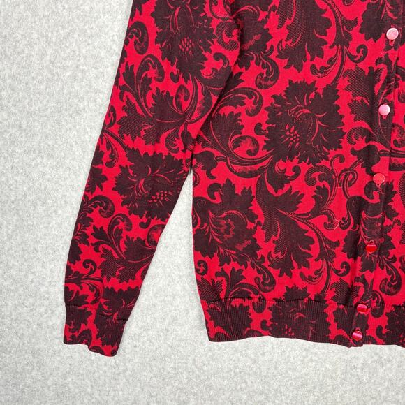 Talbots Cardigan Sweater Womens Small Red Black Paisley Career Church Classic - Picture 4 of 10